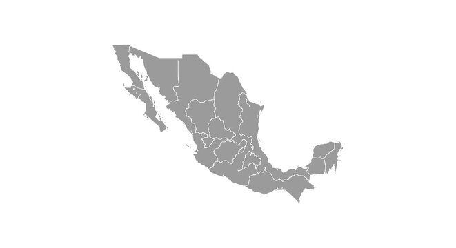 Gray halftone map of mexico with state borders