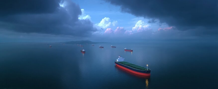 Freight ships congestion fills the Malacca Strait heightening anxiety in global shipping.