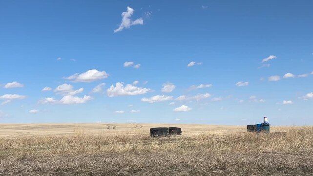Honey Bee farm in early summer across rural prairie agricultural landscape