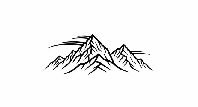 Stylized graphic of jagged mountain peaks with sweeping lines
