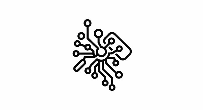 Stylized circuit board design with radiating connections and nodes