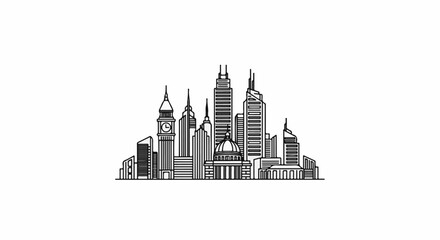 Fototapeta premium Stylized cityscape with diverse architectural styles and varying building heights