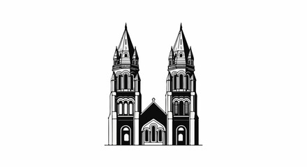 Naklejka premium Striking silhouette of a gothic-style church with twin spires and arched windows