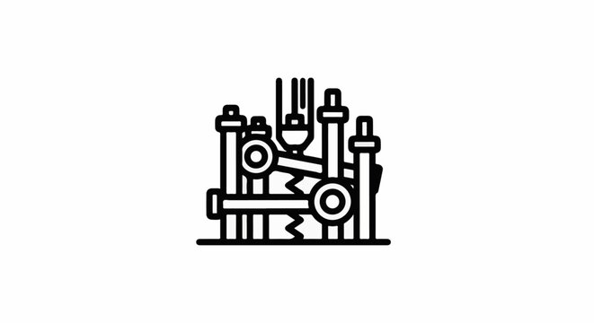 Stylized abstract illustration of industrial machinery and pipes