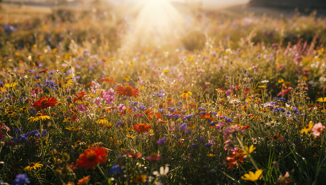 spring summer background with bright beautiful flowers
