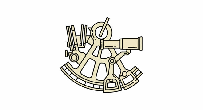 Stylized illustration of a nautical sextant for celestial navigation