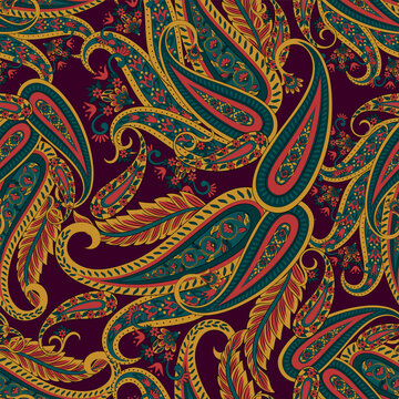 Trendy ethnic-style vector paisley pattern. Seamless Fashionable vector template for any design projects