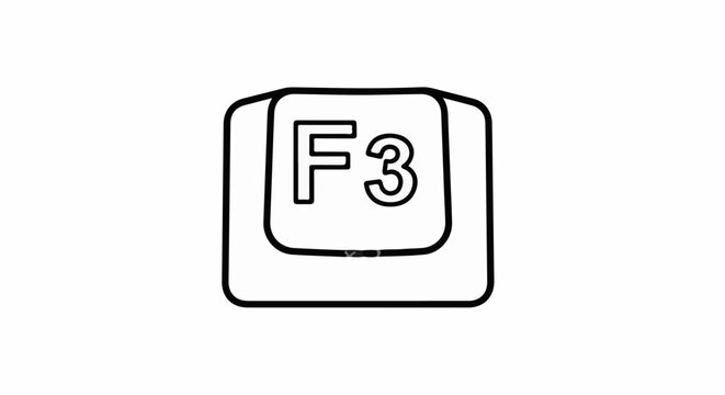 Stylized illustration of a single keyboard key with the letters "F3" printed on it, in black outline