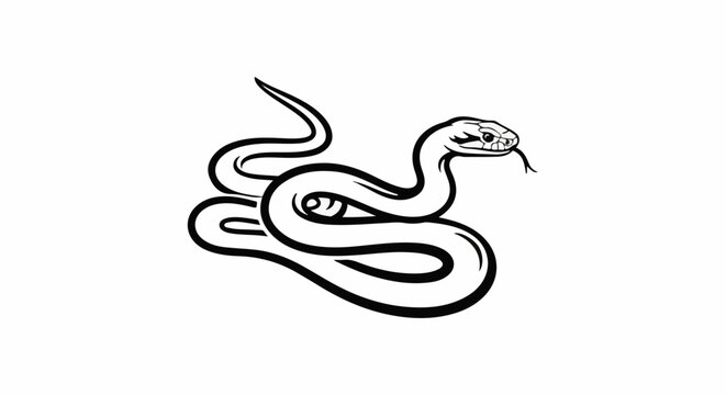 Stylized black and white illustration of a coiled snake with tongue flicking