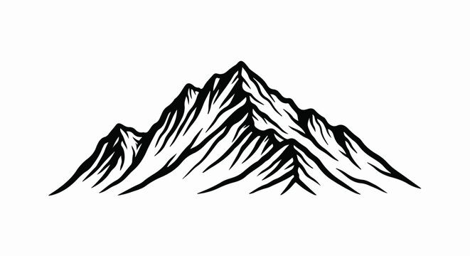 Stylized black and white illustration of a jagged mountain range