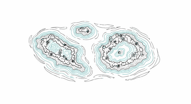 Stylized cross-section of geode-like formations with wavy lines