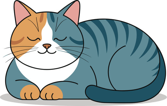 Adorable Cartoon Cat Resting Peacefully, Cute Animal Illustration for Cozy Home Decor, Pet Lover Gift Idea, Relaxing Companion for Children's Books, Websites, and Social Media Content, Whimsical, Frie