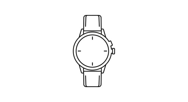 Minimalist Line Art Icon of a Classic Wristwatch with Leather Strap