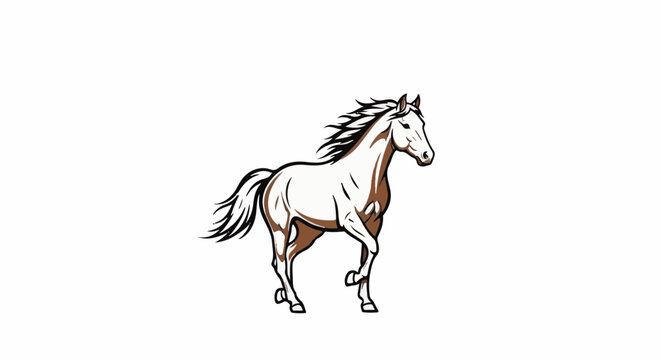 Stylized brown and white horse in motion on a white background