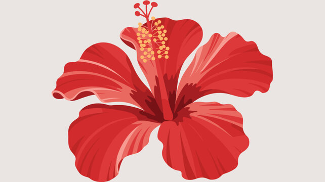 Vibrant Red Hibiscus Flower Close-Up, Tropical Bloom with Delicate Yellow Stamens, Exotic Botanical Beauty for Summer Vacation, Resort Decor, and Floral Design Projects, Illustrated in a Stylized, Gra
