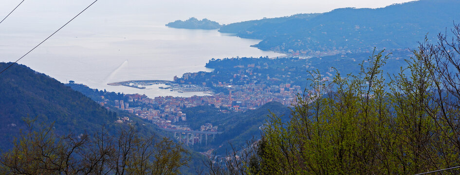 Panoramic view of the Gulf of Rapallo, Liguria, Italy
