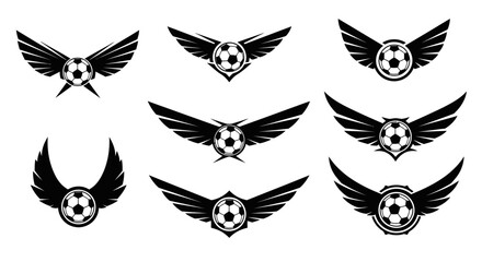 Obraz premium Black soccer ball wing icons set.