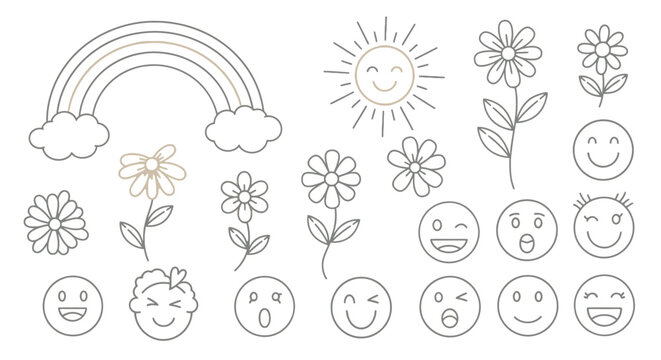 Smiling Faces and Flower Illustrations.