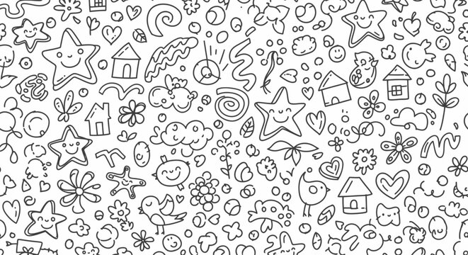 Black and white doodle icons.