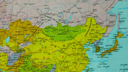 Naklejka premium Detailed geographic map of Mongolia featuring its landlocked borders with Russia and China