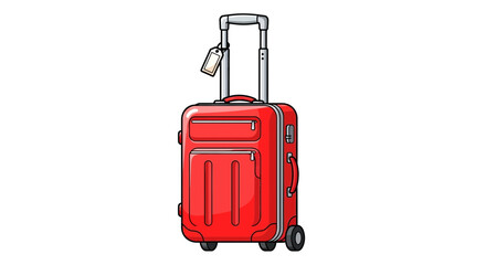 Naklejka premium Red Rolling Suitcase with Tag Isolated on White Background