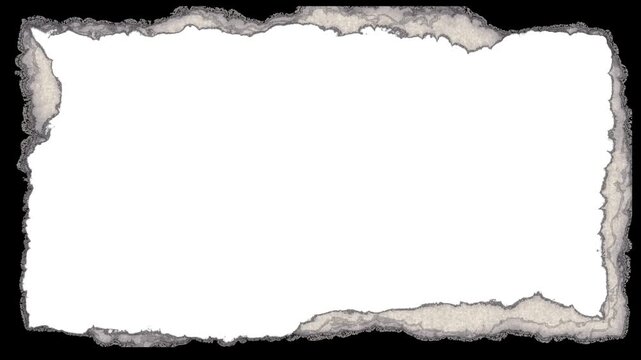 Animated frame made of torn paper. A mask made of aged white paper with a burnt edge in the grunge style.