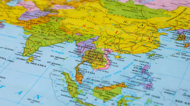 Detailed political map of Thailand and surrounding Southeast Asian countries including Myanmar, Laos, Cambodia, Vietnam, and Malaysia.