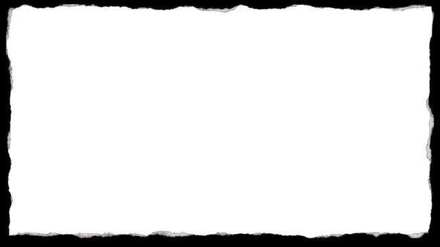 A black matte border along the edge of the hand-torn paper. Animation of a frame around the edge of a vintage scrapbook.