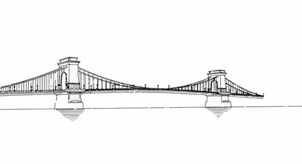 Fototapeta premium Historic suspension bridge gracefully spans a body of water with reflections below
