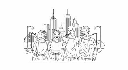 Obraz premium Four friends laughing together in a city