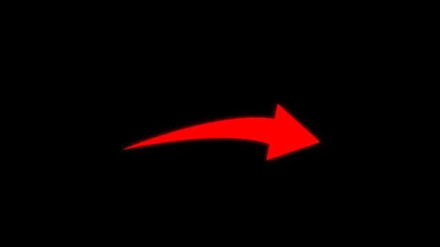 Glowing red curved arrow animation with smooth motion flow, ideal for transitions, navigation visuals, and dynamic tech overlays alpha channel