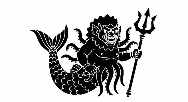 Mer man with trident weapon.