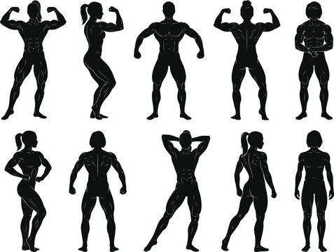 Female Bodybuilder Silhouettes Collection in Various Fitness Poses
