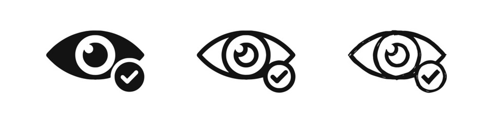 Naklejka premium Eye Icon with Checkmark Symbolizing Vision Verification Approved Visibility and Health