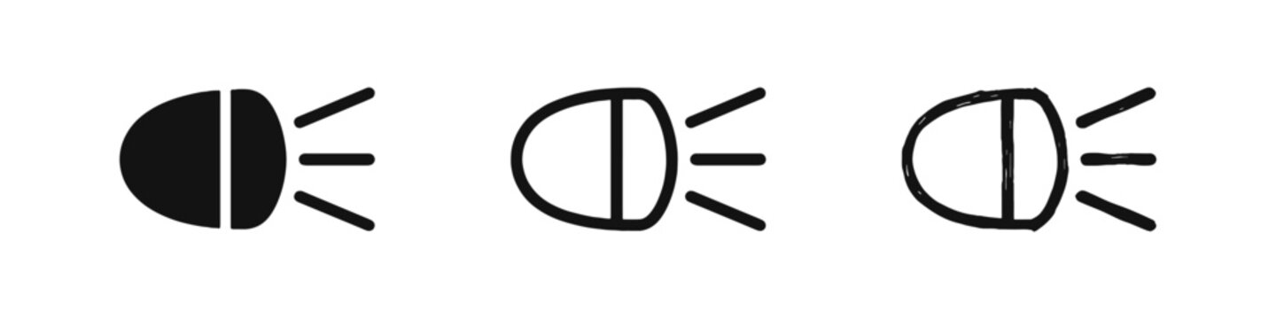 Car Headlight Beam Indicator Icon Set for Automotive Dashboard and Road Safety