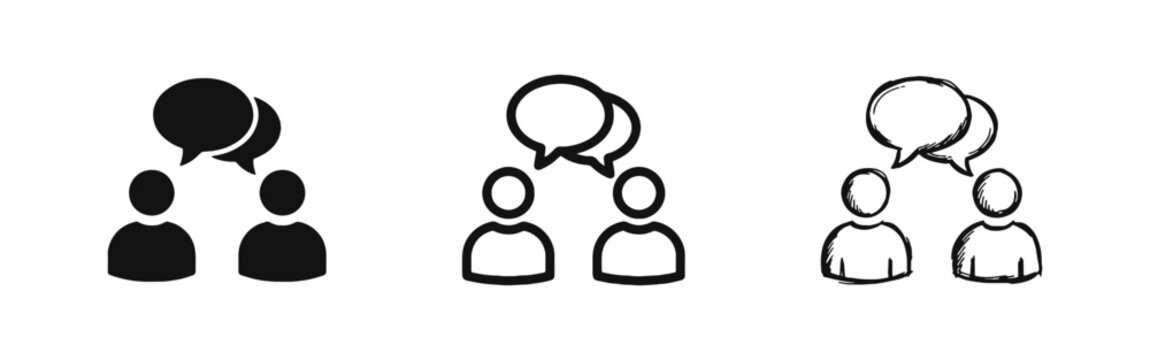 Two People Talking with Speech Bubbles Icons Set