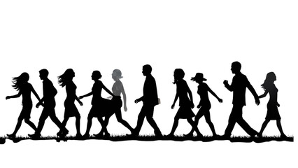 Obraz premium PNG Silhouettes of people walking on transparent background