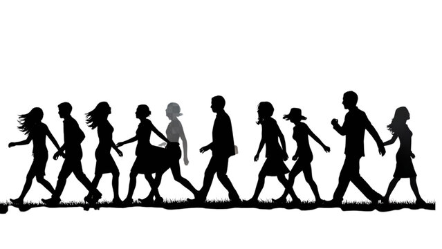 PNG Silhouettes of people walking on transparent background
