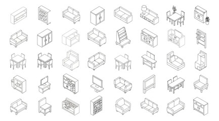 Set of isometric furniture icons for interior design © Saharia