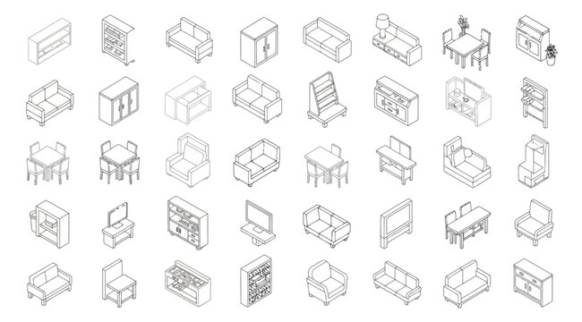 Set of isometric furniture icons for interior design