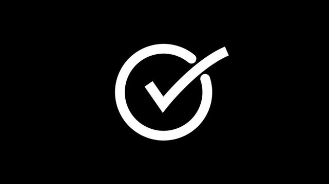 Minimalist white checkmark animation on black background, smooth motion for ui ux and success concepts