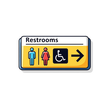 Restroom Sign with Icons for Men, Women, and Accessible Toilet, Arrow