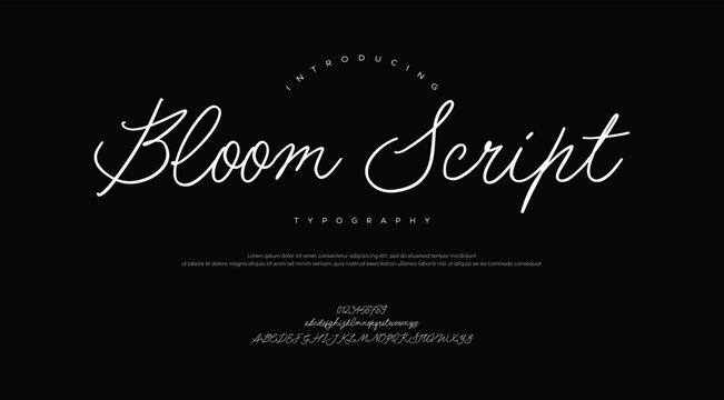 Blooom Script, Hand drawn vector alphabet. Modern monoline signature script font. Elegant Signature Font. Best Alphabet Beautiful Calligraphy Signature Font
