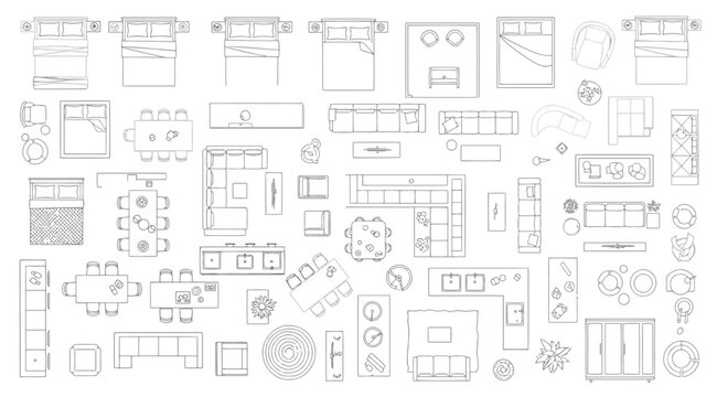 Set of top view furniture icons for floor plan design