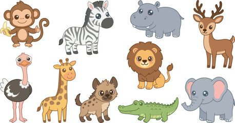 Fototapeta premium colorful cartoon farm animals set isolated on white background