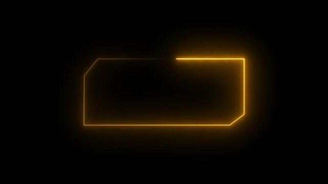 Glowing golden neon rectangular frame with rounded corner animation on black background, border