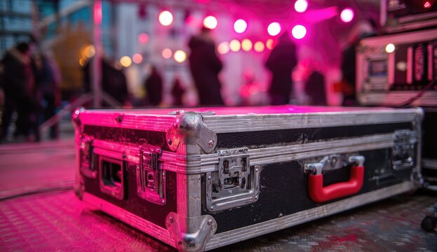 Stage equipment case in pink stage lighting