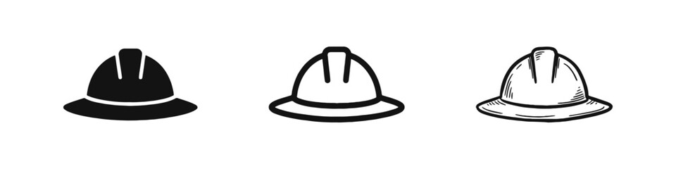 Fototapeta premium Safety Hard Hat Icon, Construction and Engineering Protective Helmet in Solid, Outline and Hand Drawn Styles
