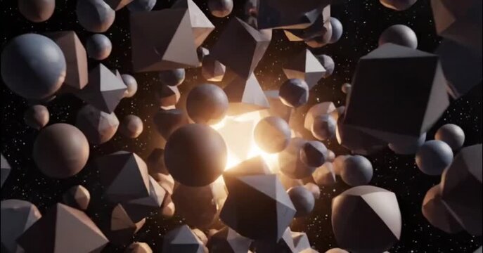 Abstract Breathing Polygon Sphere Loop, Pulsing Glow with Micro Cracks, Minimal Stress Concept Animation, Clean Dark 4K Background