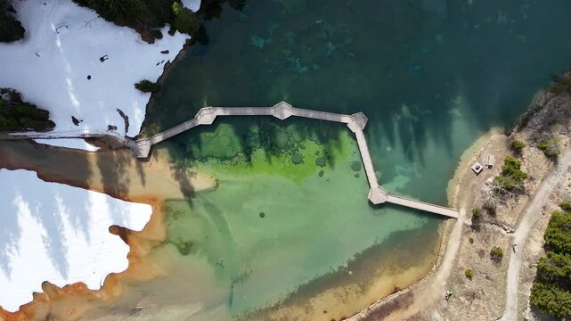Nature view of lake Lac de la Rosiere by spring in Courchevel ski resort, French alps